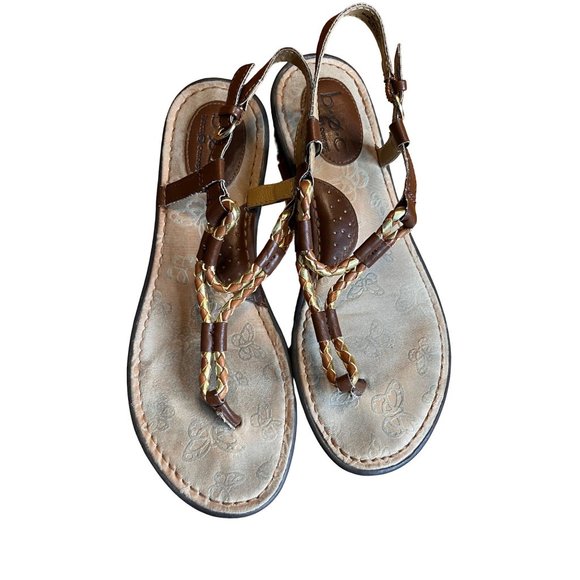 B.O.C Womens Braided Leather Thong Flip Flop Sandals Brown Gold size 8 - Picture 1 of 10